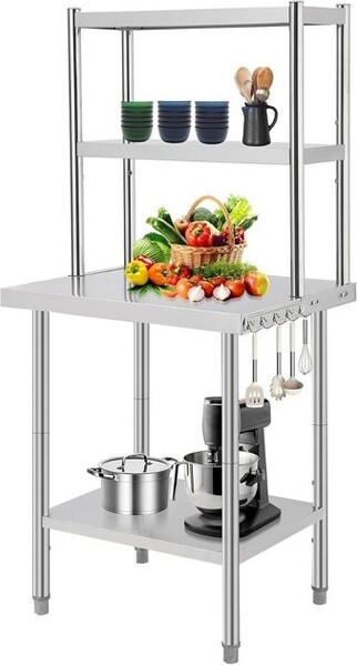 TackView CommercialStainlessSteelWorkstationCartwithAdjustableShelvesandHighWeightCapacityMultipurposeUtilityTable30x24Inch