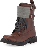 Thumbnail for your product : Brunello Cucinelli Lace-Up Monili Combat Boot, Espresso