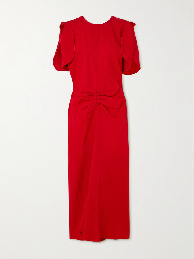 Victoria Beckham Gathered Crepe Midi Dress - UK 14