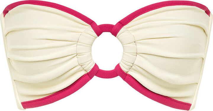 Montce Swim Neutrals Cream Raspberry Binded Tori Ties Bandeau Bikini Top