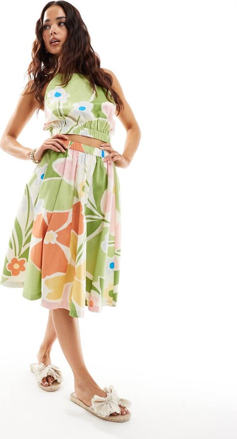 ASOS DESIGN cotton a-line midi skirt in bright abstract floral