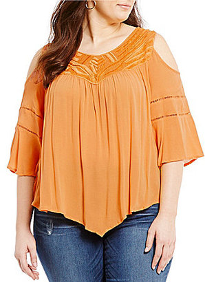 Democracy Plus Cold-Shoulder Embroidery Top