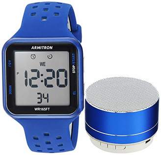Armitron Sport Armitron Unisex Sport 40/8448BLBLST Grey Accented Digital Chronograph Blue Silicone Strap Watch and Mini Bluetooth Speaker