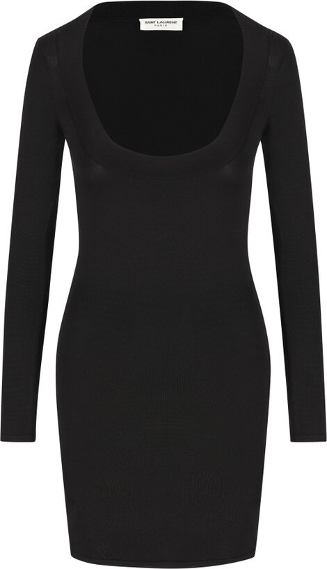 Saint Laurent Décolleté Long-Sleeved Knitted Dress
