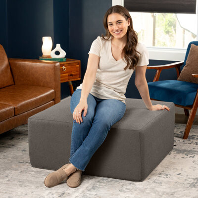 Jaxx Fairlie Couch Ottoman - Oversized Square Foam Coffee Table Ottoman, 36", Luxe Boucle