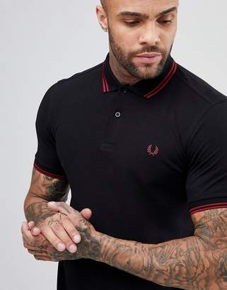 Fred Perry Slim Fit Twin Tipped Polo Shirt In Black