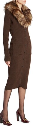 Saint Laurent Long Cardigan Dress In Ribbed Knit Wool