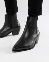 Thumbnail for your product : ASOS Design Cuban Heel Western Boots In Black Leather With Lightening Detail