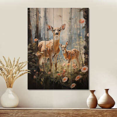 Red Barrel Studio Deer Graceful Fawn Pastoral II - Animals Print on Natural Pine Wood