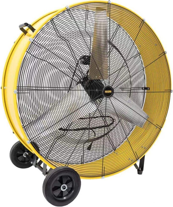 Atemomen 42 in. Yellow Drum Fan, 2 speeds, 4/5 HP Motor, 26,800 CFM Airflow, 9-ft Cord. Ideal for Workshops, Garages, etc