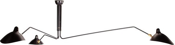 Serge Mouille Three Arm Multi-Light Pendant Light in Black Size: 3 light