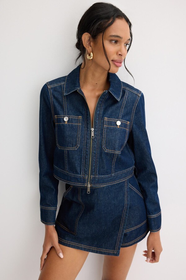 Veronica Beard Patty Cropped Denim Jacket Blue