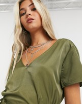 Thumbnail for your product : Object Eileen v-neck lace trim mini dress in green