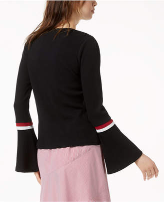 Bar III Striped-Trim Bell-Sleeve Top, Created for Macy's