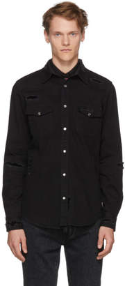 Alexander McQueen Black Distressed Denim Shirt