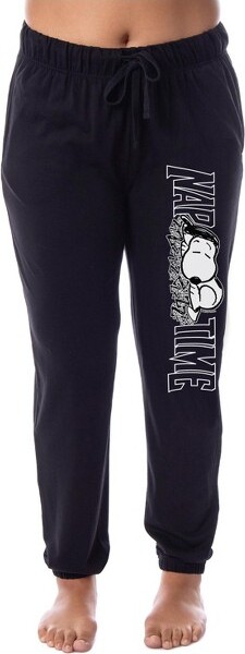 IntimoPeanutsWomens'SnoopyNapTimeCharacterComicSleepJoggerPajamaPants(Small)Black