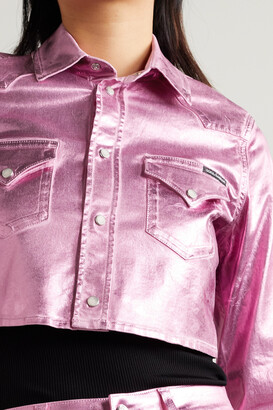 Dolce & Gabbana Pop Cropped Metallic Coated-denim Jacket - Pink