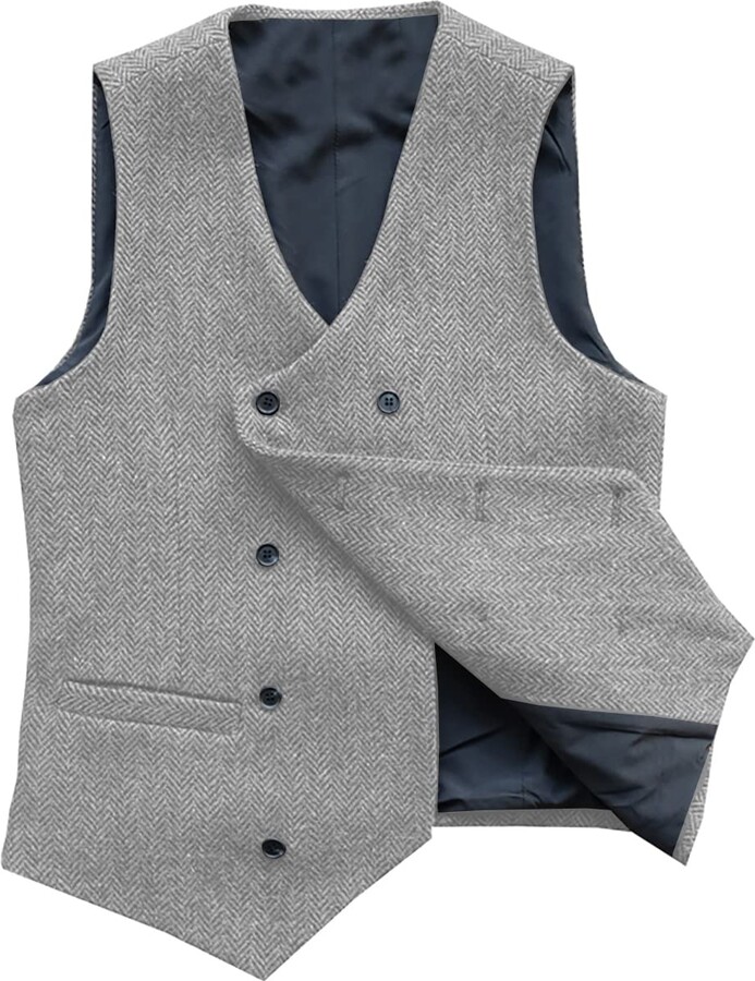 AeoTeokey Men's Vintage Suit Vest Business Thick Wool Herringbone ...