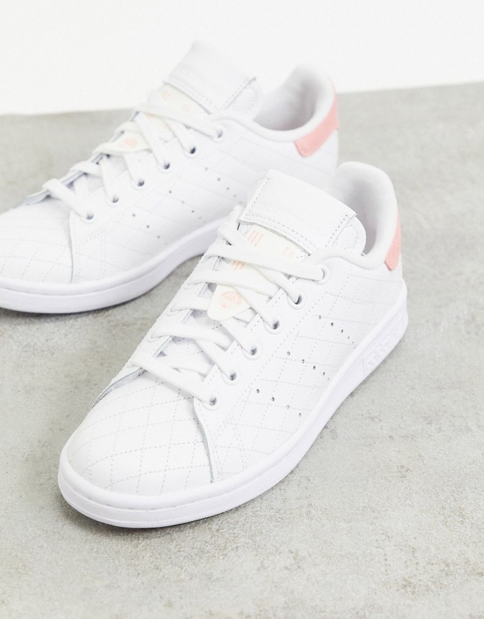 adidas quilted Stan Smith in white and pink - ShopStyle