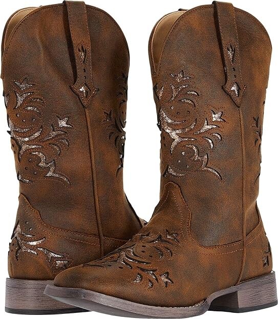 Roper Kennedy (Cognac Faux Leather/Metallic Copper Underlay) Cowboy