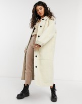 Thumbnail for your product : ASOS DESIGN borg bonded collared coat in cream