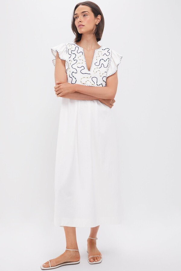 Dress To Off White Embroidered Midi Dress