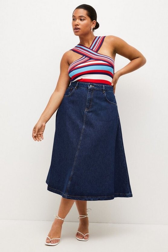 Karen Millen Plus Size Denim Midi Skirt - ShopStyle