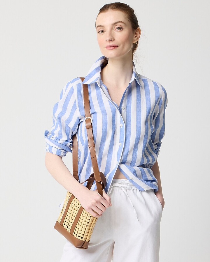 Striped linen-blend button-up shirt