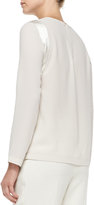 Thumbnail for your product : Brunello Cucinelli Long-Sleeve Silk Shoulder-Detail Top