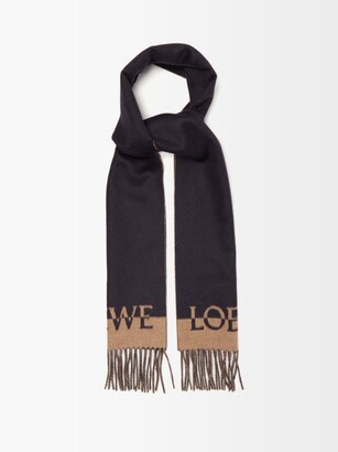 Loewe Logo-jacquard Striped Wool-blend Scarf - Camel