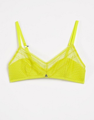 Beija Tracks sheer geometric lace X soft bra with padding in yellow