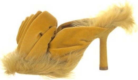 Burberry Velvet Sandals Yellow Fur Trim Platform Wrap-Around Straps Includes Box & Dust Bag