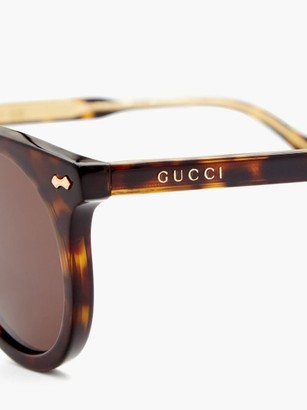 Gucci Engraved-frame Round Acetate Sunglasses - Brown