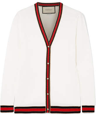 Gucci Striped Wool Blend-trimmed Wool Cardigan - Ivory