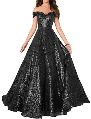 CIRCLEWLD Sequin Prom Dresses Off The Shoulder Crystal Beaded Swing Ball Gown Long
