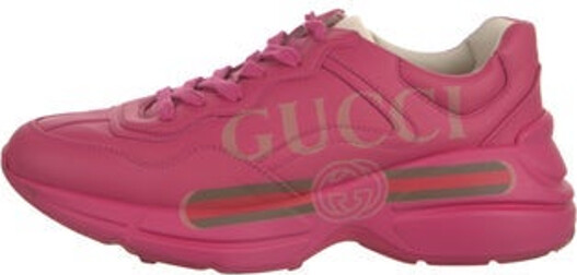 Gucci Leather Low Top Sneakers Pink Interlocking G Logo Rubber Trim Round-Toes Lace-Up Closure at Uppers Includes Box & Dust Bag Designer