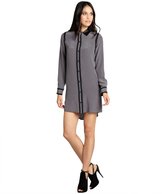 Thumbnail for your product : Wyatt grey and black silk and leather button front shirtdress