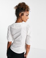 Thumbnail for your product : Monki Sandra cotton blouse with ruffled collar detail - WHITE