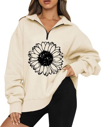 SoLu DAY8 Womens Sunflower Print Oversized Half Zip Pullover Long Sleeve  Sweatshirt Quarter Zip Hoodie Sweater Teen Girls Fall Blouse Clothes Big  Boys Fleece Hoodie Jacket - ShopStyle