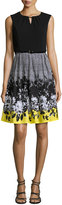 Thumbnail for your product : Ellen Tracy Floral-Patterned Fit-and-Flare Dress, Black/White/Yellow