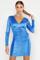 Thumbnail for your product : boohoo PU Ruched Front Mini Dress