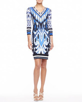 Thumbnail for your product : Roberto Cavalli 3/4-Sleeve Ikat-Print Jersey Dress, Blue