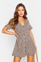 Thumbnail for your product : boohoo Petite Leopard Print Button Shift Dress