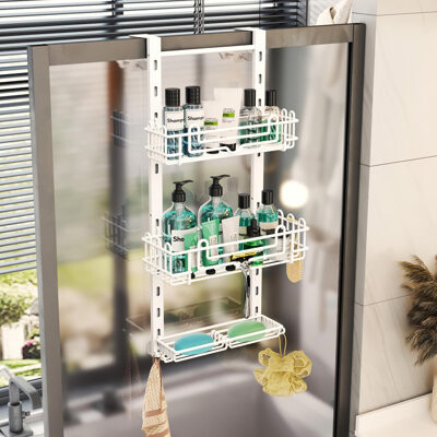 Rebrilliant Over The Door Shower Caddy With 16 Hooks And 2 Soap Holders Adjustable No Drill Bathroom Organizer With Rustproof Stainless Steel And Fast Drainage D