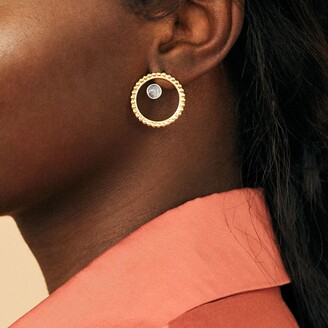 Agnes de Verneuil Circle Pearled Earrings & Stone Ear Jacket- Gold & Rainbow Moonstone