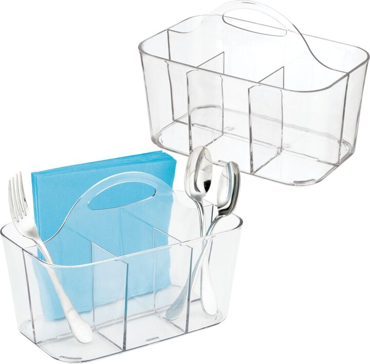 mDesign Plastic Shower Caddy Storage Organizer Basket, Handle, 2 Pack,  White