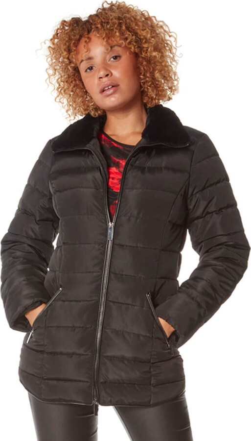 black fluffy hood coat