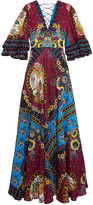 Etro - Ruffled Silk-jacquard And Printed Crepe De Chine Maxi Dress - Red