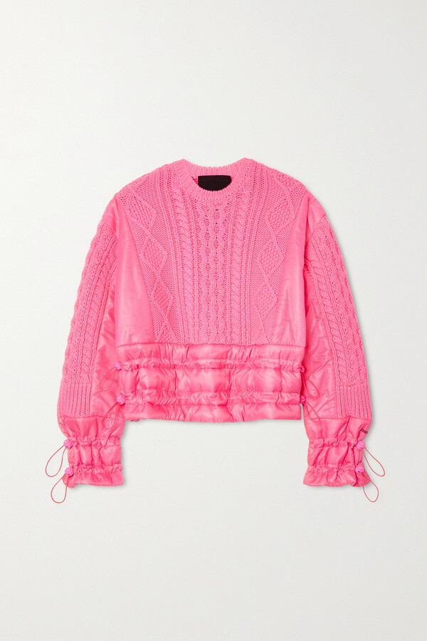 RED Valentino Paneled Cable-knit Wool-blend, Shell And Mesh Sweater - Pink  - ShopStyle
