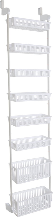 Smart Design 8-Tier Over-The-Door Hanging Pantry Organizer with 2 Deep and 6 Full Baskets - White